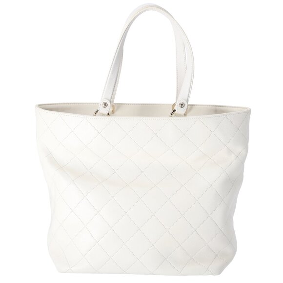 CHANEL CC Quilted Front Pocket Tote Bag Cream Leather - Picture 5 of 11